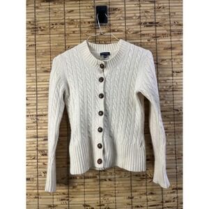 Vtg Womens Wool Angora Button Cardigan M Ivory Cable Knit Cottage Fisherman Cozy
